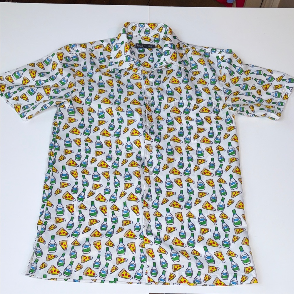 Wolfmark Men's Casual Button Down Shirt - Pizza & Ranch Dressing Print - Medium